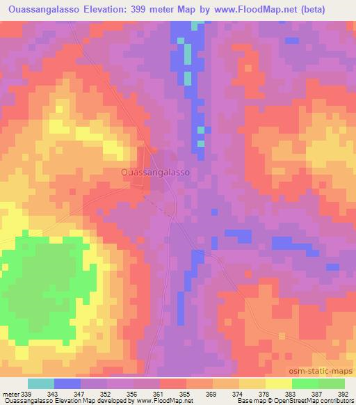 Ouassangalasso,Ivory Coast Elevation Map