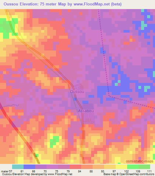 Oussou,Ivory Coast Elevation Map