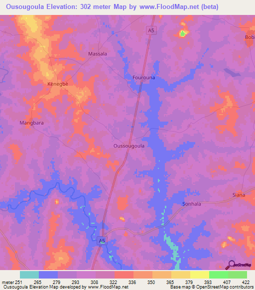 Ousougoula,Ivory Coast Elevation Map