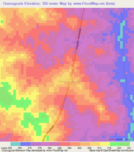 Ousougoula,Ivory Coast Elevation Map