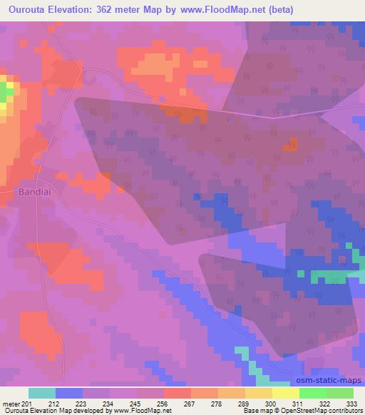 Ourouta,Ivory Coast Elevation Map
