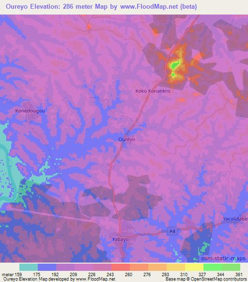 Oureyo,Ivory Coast Elevation Map