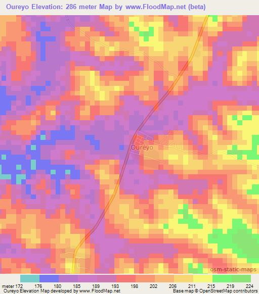 Oureyo,Ivory Coast Elevation Map