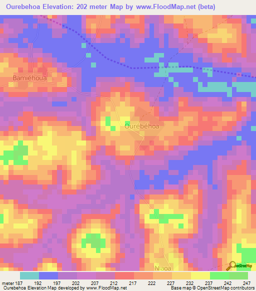 Ourebehoa,Ivory Coast Elevation Map