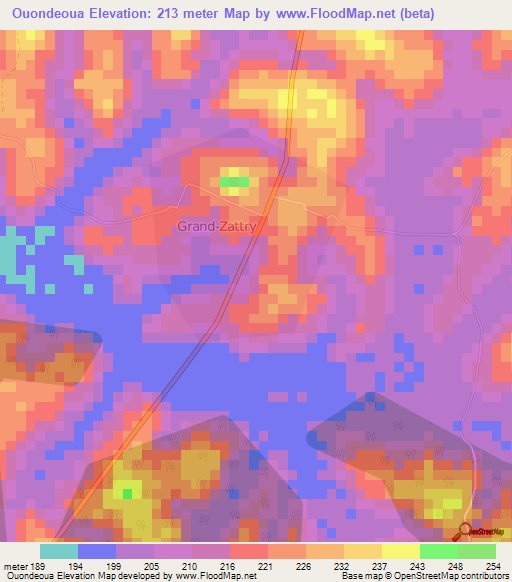 Ouondeoua,Ivory Coast Elevation Map