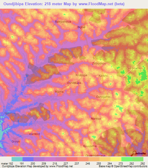 Oundjibipa,Ivory Coast Elevation Map