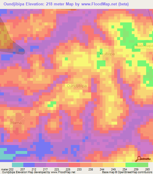 Oundjibipa,Ivory Coast Elevation Map