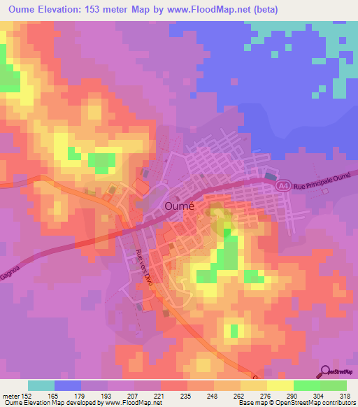 Oume,Ivory Coast Elevation Map