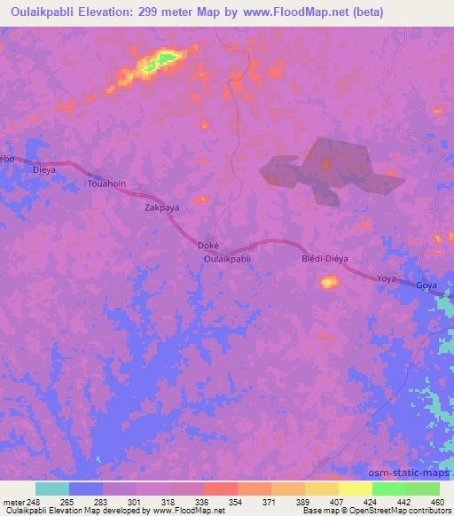 Oulaikpabli,Ivory Coast Elevation Map