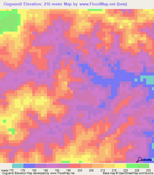 Ouguendi,Ivory Coast Elevation Map