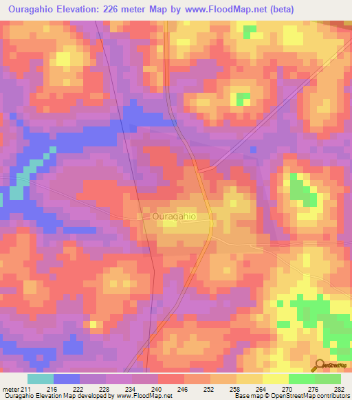 Ouragahio,Ivory Coast Elevation Map