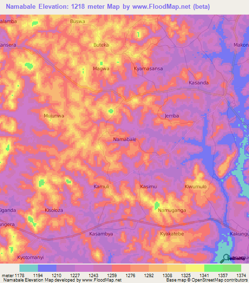 Namabale,Uganda Elevation Map