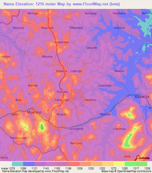 Nama,Uganda Elevation Map