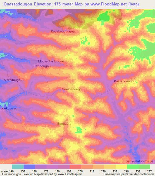 Ouassadougou,Ivory Coast Elevation Map