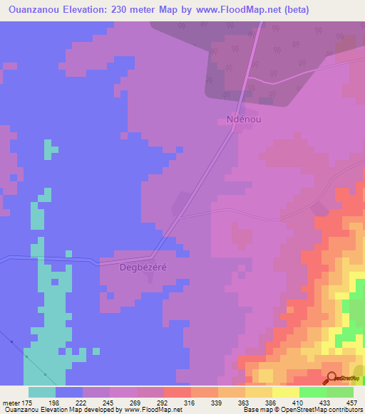 Ouanzanou,Ivory Coast Elevation Map