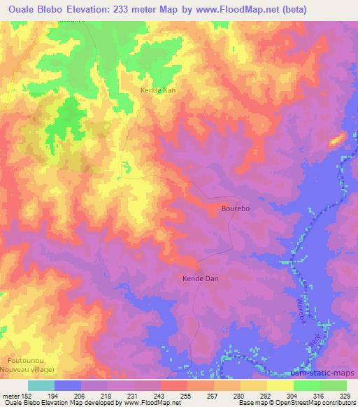Ouale Blebo,Ivory Coast Elevation Map