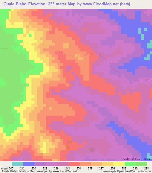 Ouale Blebo,Ivory Coast Elevation Map