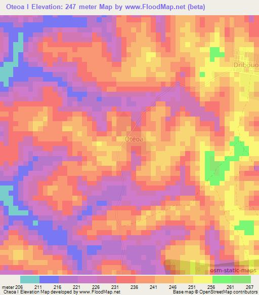 Oteoa I,Ivory Coast Elevation Map