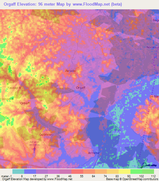 Orgaff,Ivory Coast Elevation Map