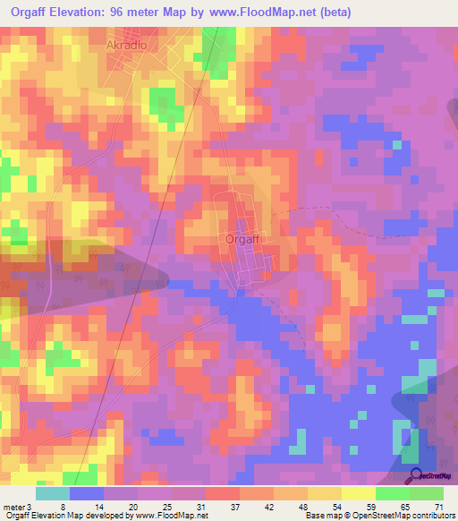Orgaff,Ivory Coast Elevation Map
