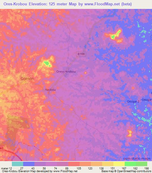 Ores-Krobou,Ivory Coast Elevation Map
