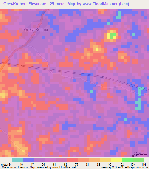 Ores-Krobou,Ivory Coast Elevation Map