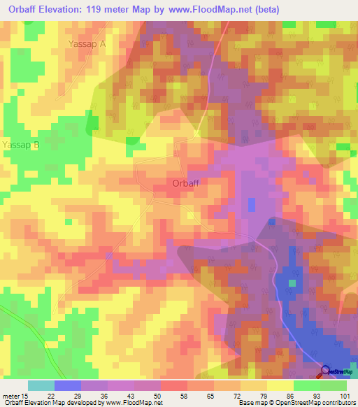 Orbaff,Ivory Coast Elevation Map