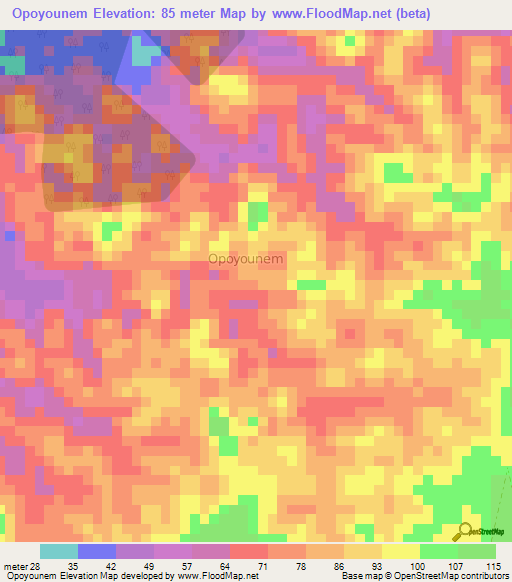 Opoyounem,Ivory Coast Elevation Map