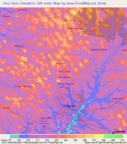 Ony-Tabre,Ivory Coast Elevation Map