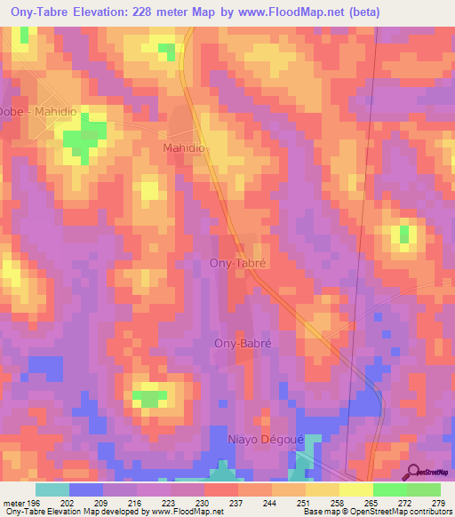 Ony-Tabre,Ivory Coast Elevation Map