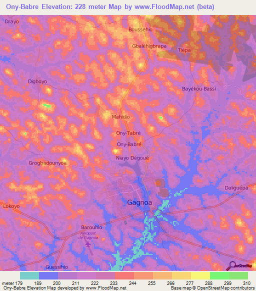 Ony-Babre,Ivory Coast Elevation Map