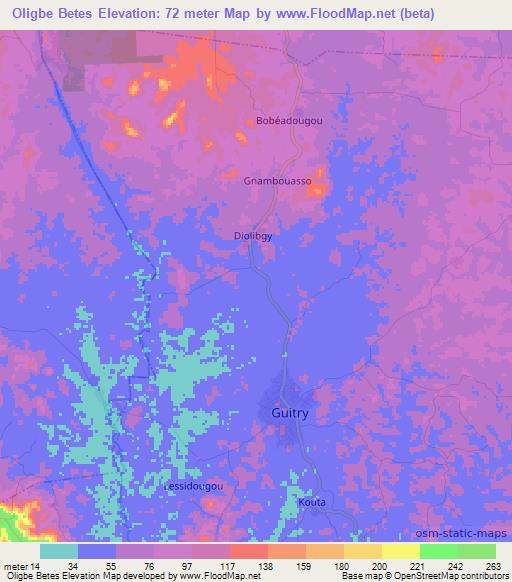 Oligbe Betes,Ivory Coast Elevation Map