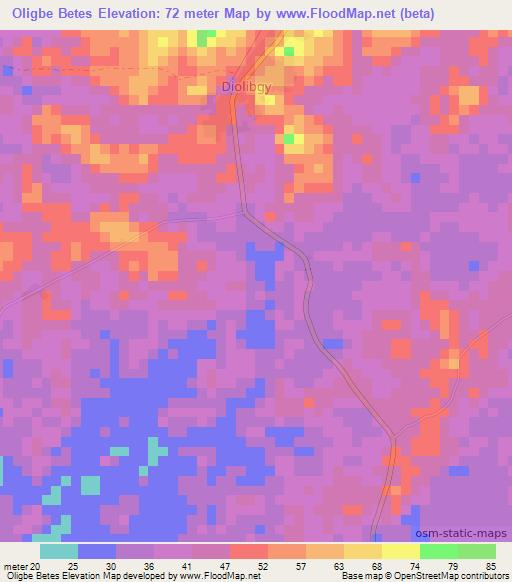 Oligbe Betes,Ivory Coast Elevation Map