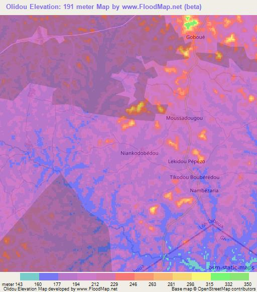Olidou,Ivory Coast Elevation Map