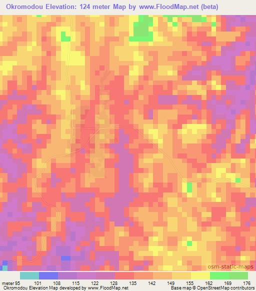 Okromodou,Ivory Coast Elevation Map