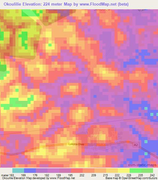 Okoulilie,Ivory Coast Elevation Map
