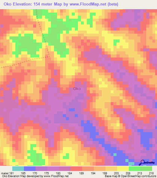 Oko,Ivory Coast Elevation Map