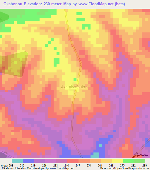 Okabonou,Ivory Coast Elevation Map