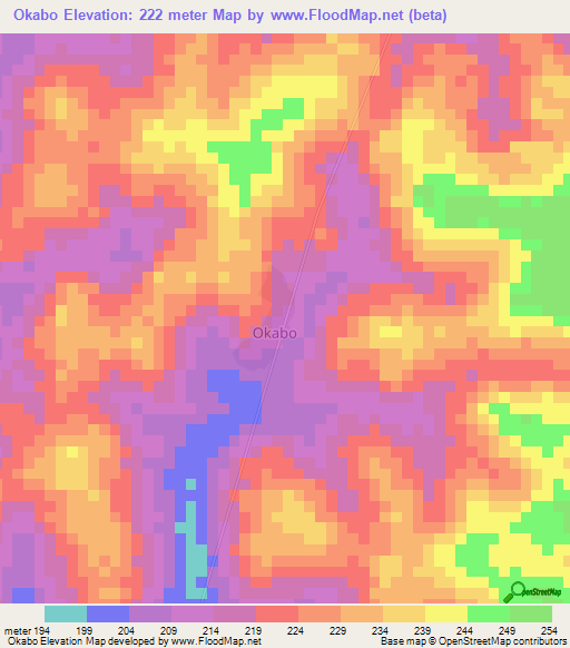 Okabo,Ivory Coast Elevation Map
