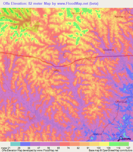 Offa,Ivory Coast Elevation Map