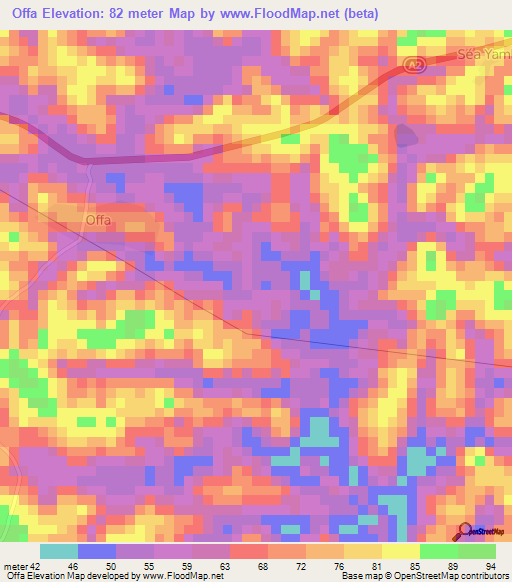 Offa,Ivory Coast Elevation Map