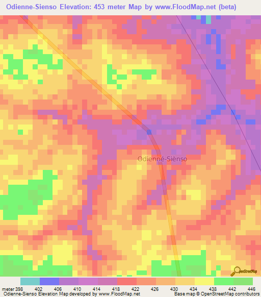 Odienne-Sienso,Ivory Coast Elevation Map