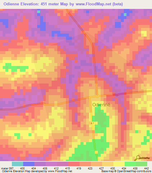 Odienne,Ivory Coast Elevation Map