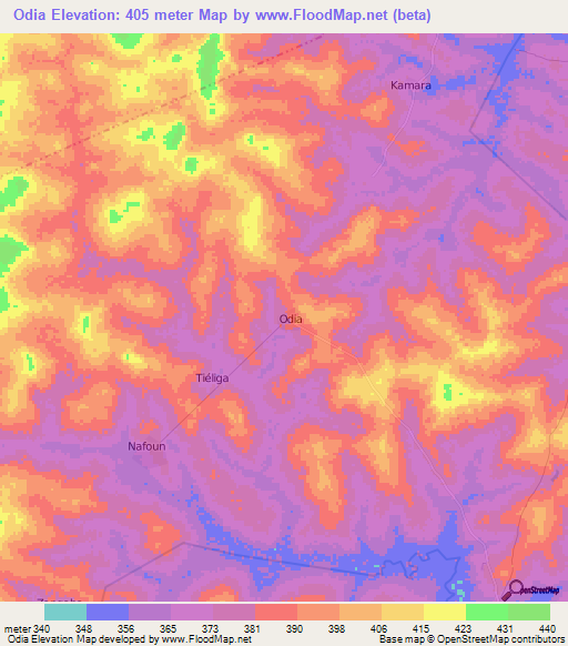 Odia,Ivory Coast Elevation Map