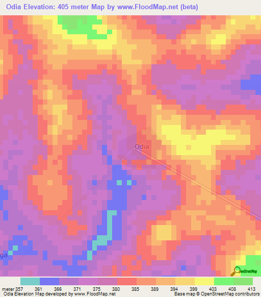 Odia,Ivory Coast Elevation Map