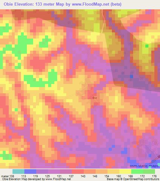 Obie,Ivory Coast Elevation Map