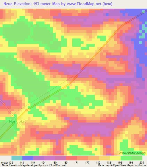 Nzue,Ivory Coast Elevation Map