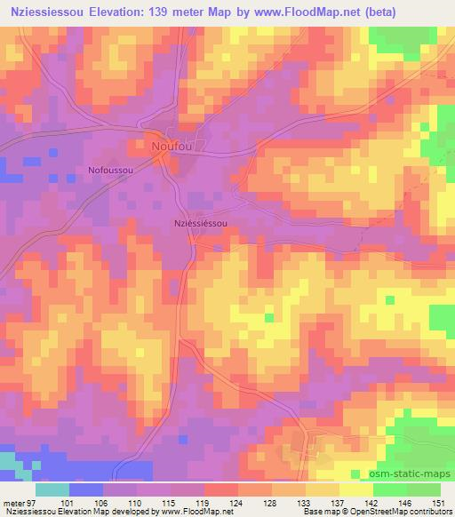 Nziessiessou,Ivory Coast Elevation Map