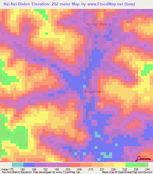 Nzi-Nzi-Blekro,Ivory Coast Elevation Map