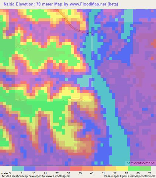 Nzida,Ivory Coast Elevation Map
